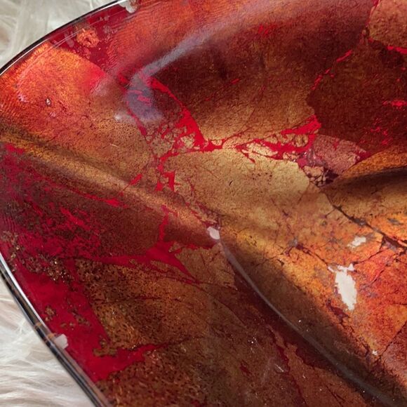 Vintage 70’s Glass Gold Leaf/Orange/ Centerpiece & Home Decor - Picture 7 of 16